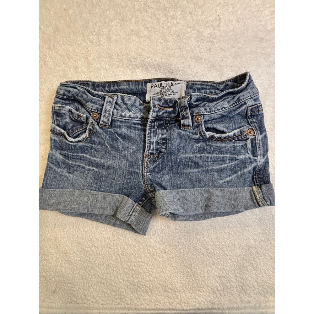 Paulina Jeans Womens Denim Shorts Size 0/1 Medium Wash Cuffed Studded Low Rise